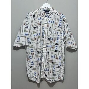 Vintage Nautica Shirt Men XL‎ White Short Sleeve Flags Sailing Rowing USA Y2K